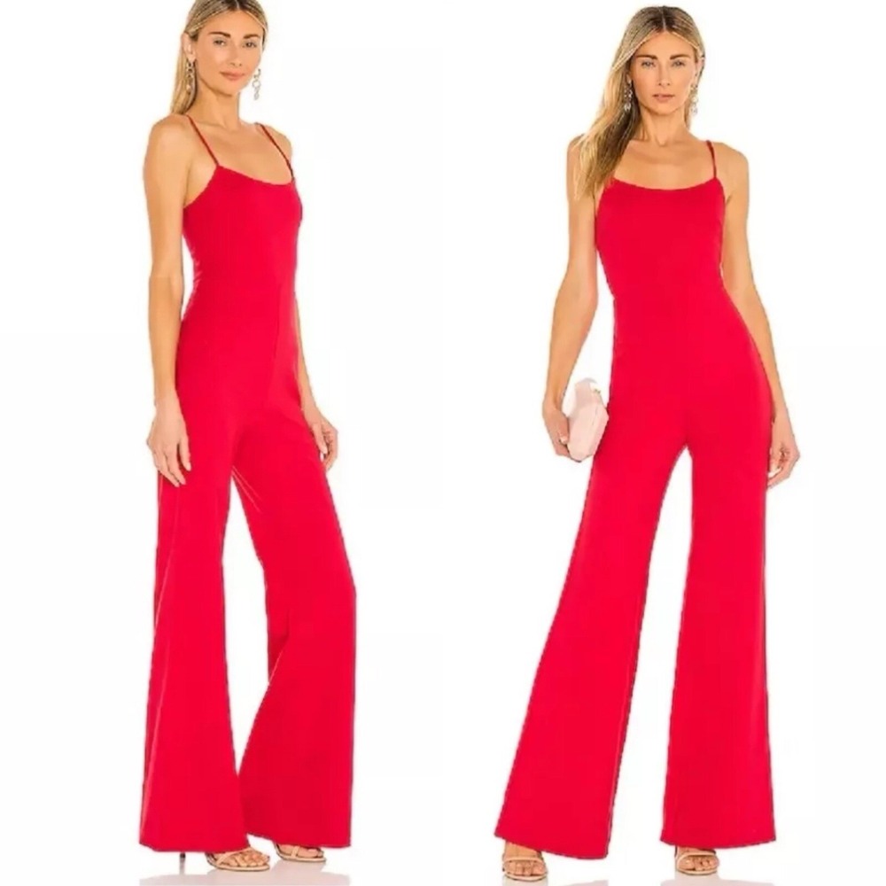 NBD Revolve Jumpsuit Womens XS Red Wide‎ Leg Flare Scoop Neck Formal Date Night